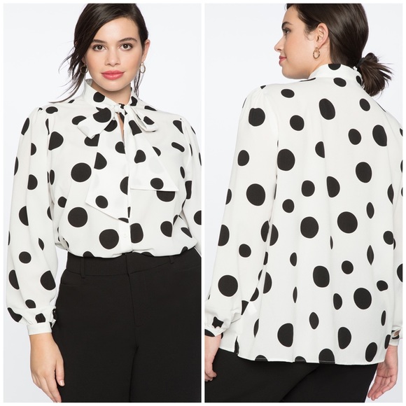 polka dot tie neck blouse